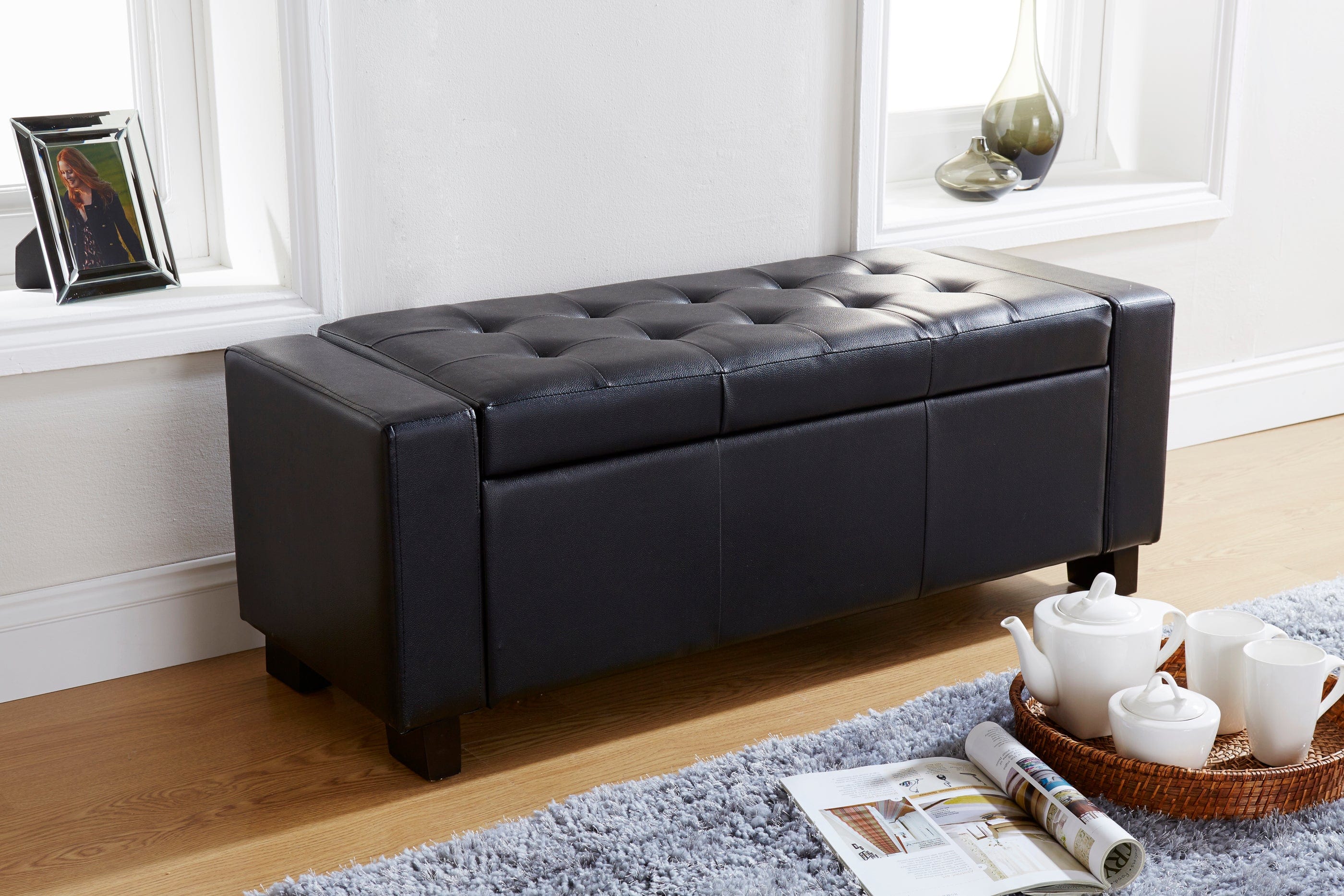 GFW Storage Ottoman Verona Ottoman Bench Black Pu Bed Kings
