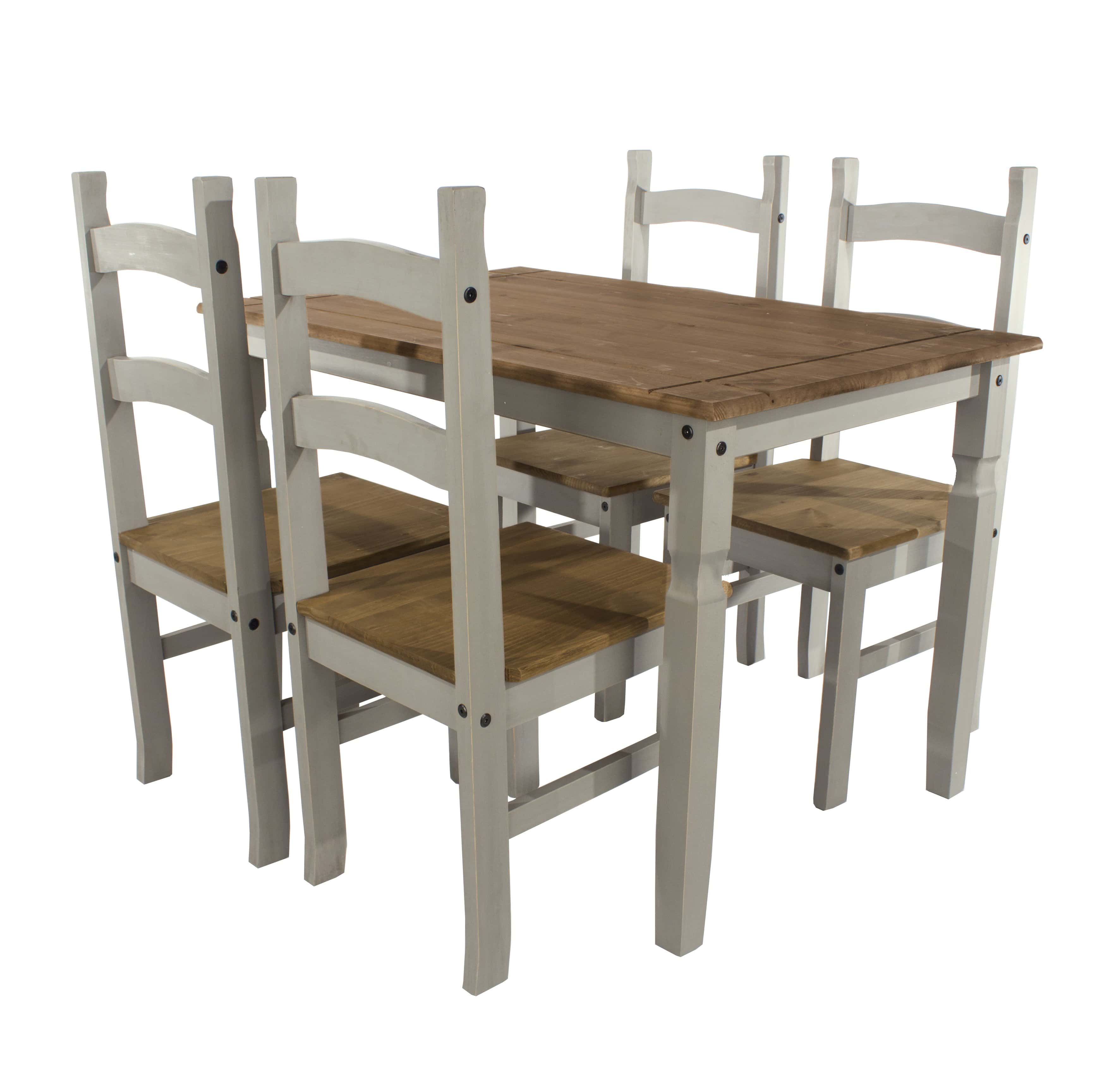 Core Products Dining Set Corona Grey Rectangular Dining Table & 4 Chair Set In Grey Wax Bed Kings