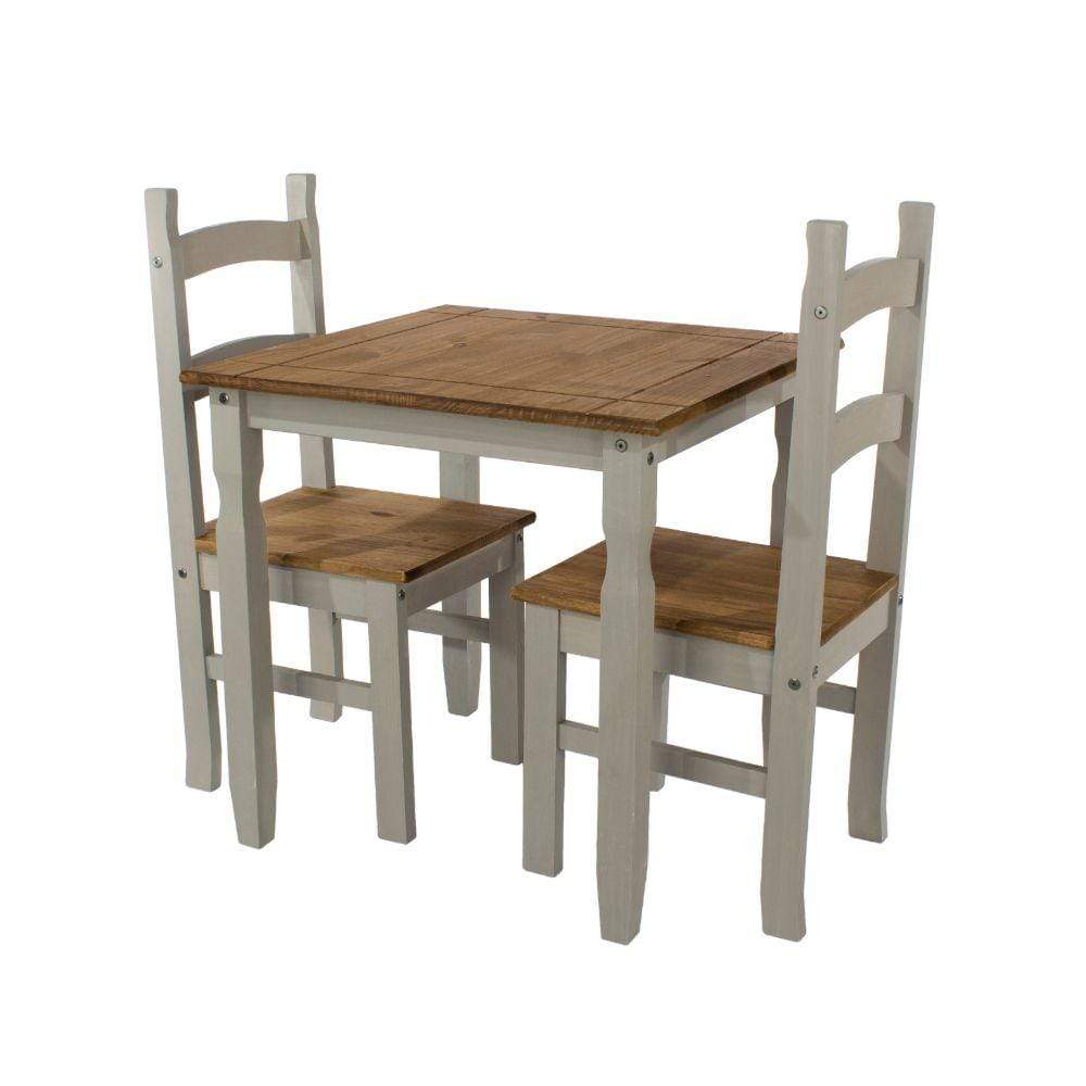 Core Products Dining Set Corona Grey - Square Dining Table & 2 Chair Set - Grey Wax/Antique Waxed Pine Bed Kings