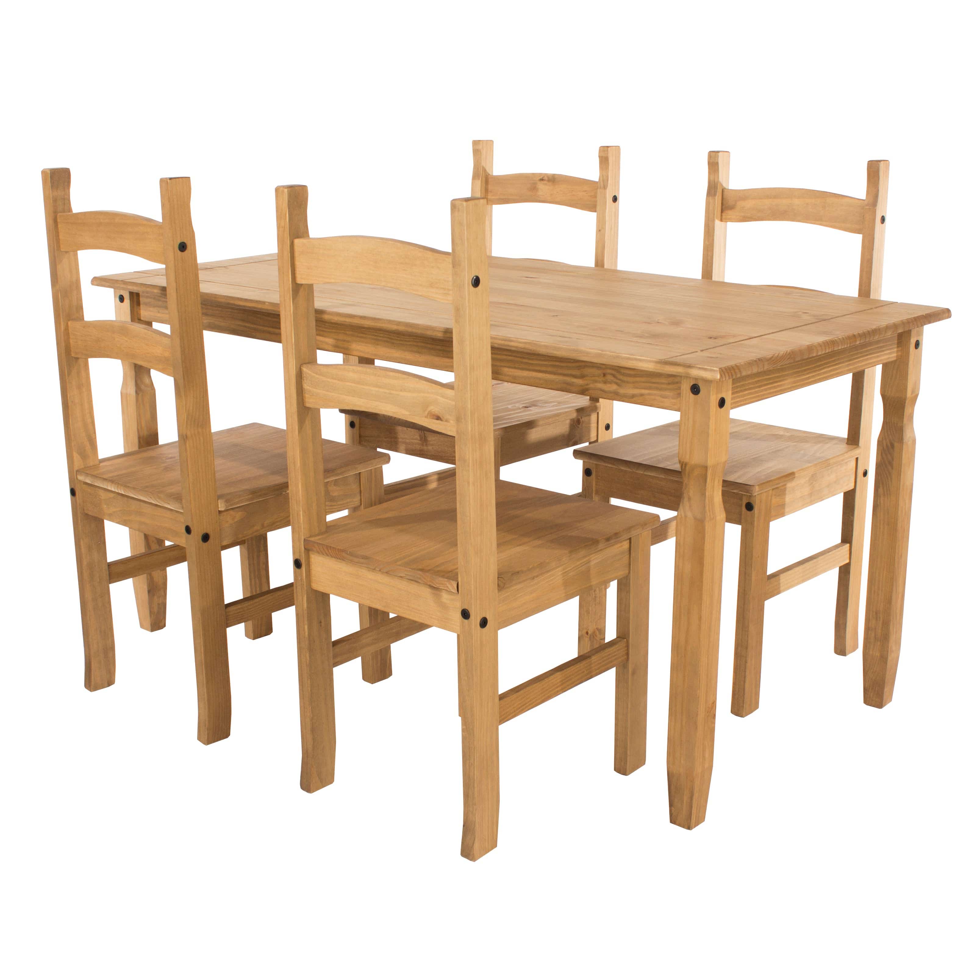 Core Products Dining Set Corona Rectangular Dining Table & 4 Chair Set In Antique Waxed Pine Bed Kings