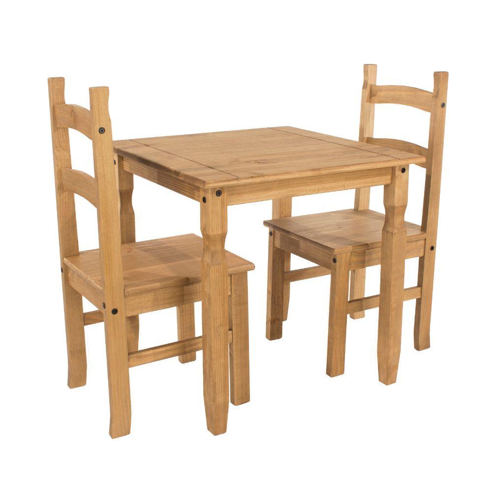 Core Products Dining Set Corona - Square Dining Table & 2 Chair Set - Antique Waxed Pine Bed Kings