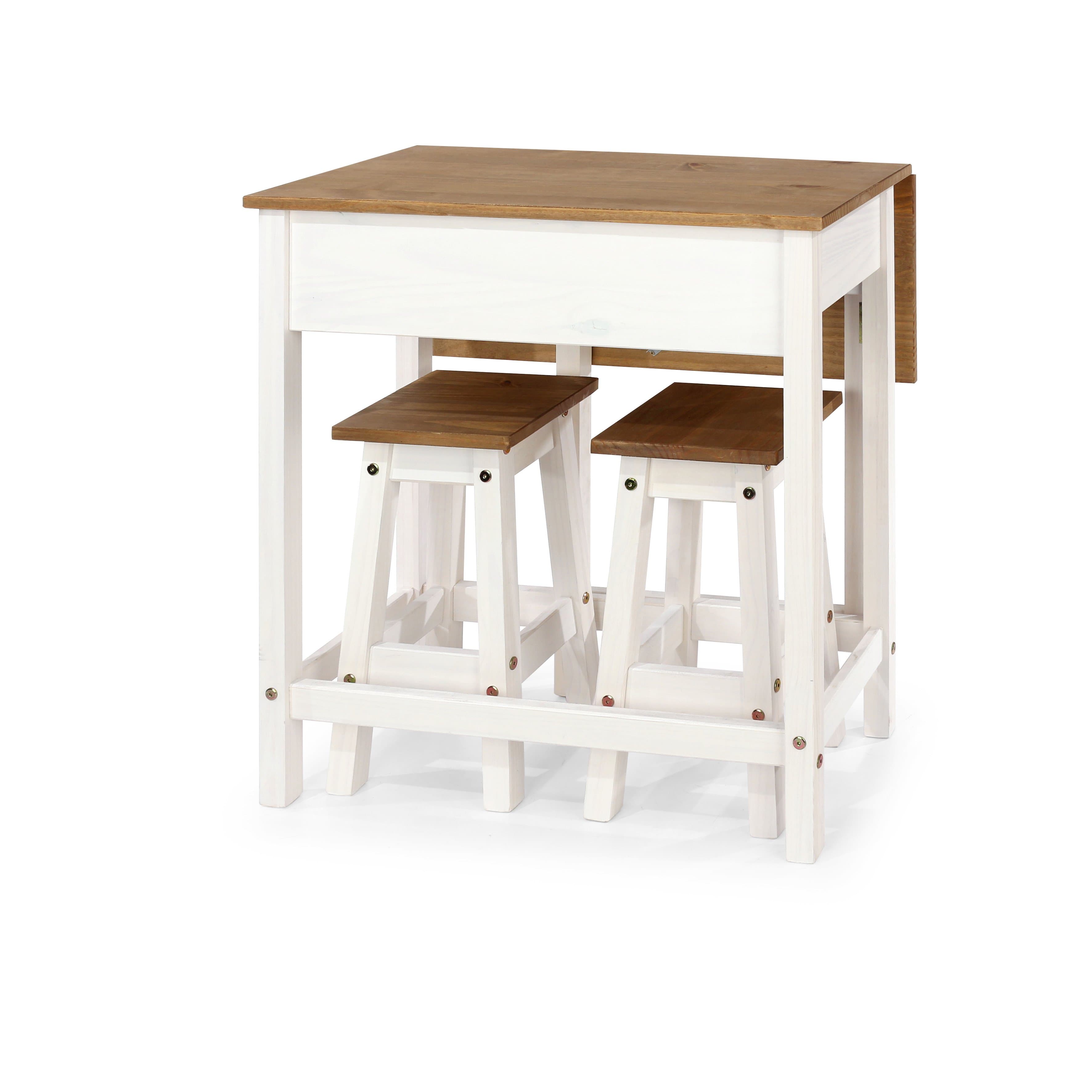 Core Products Dining Set Corona White Breakfast Drop Leaf Table & 2 Stools Set In White Bed Kings