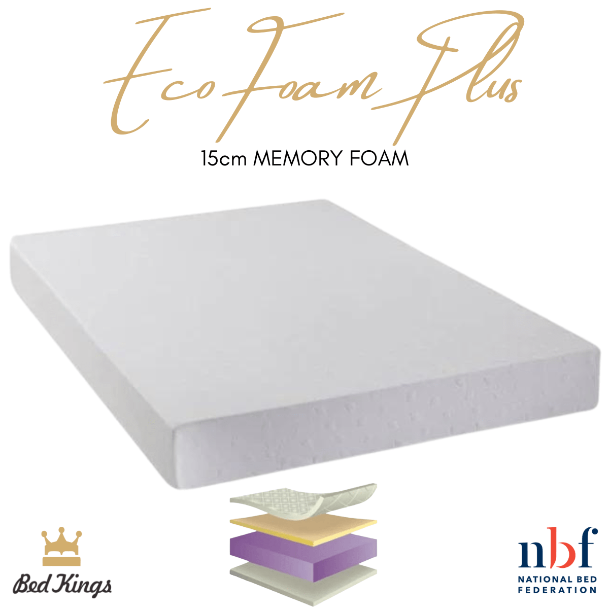 Bed Kings Mattress Eco Foam Plus Mattress 15cm Depth - For Bunk Beds & Day Beds Bed Kings