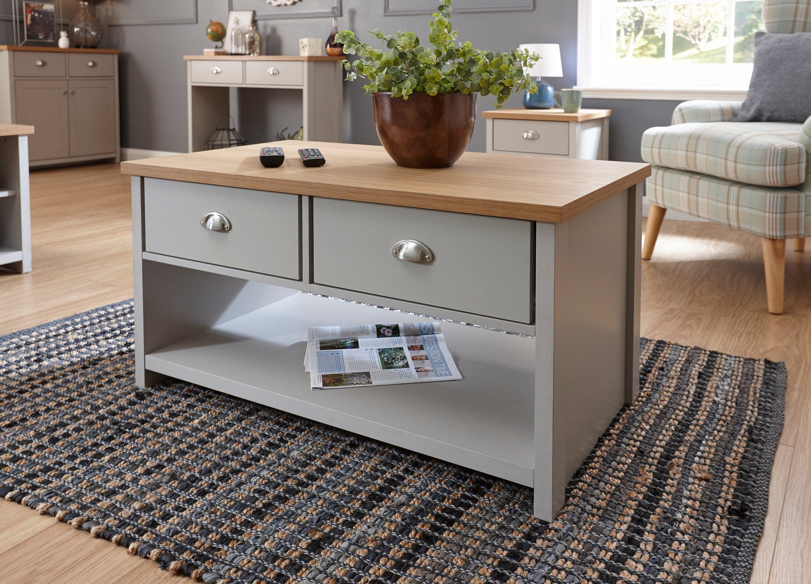 GFW Coffee Table Lancaster 2 Drawer Coffee Table Grey Bed Kings