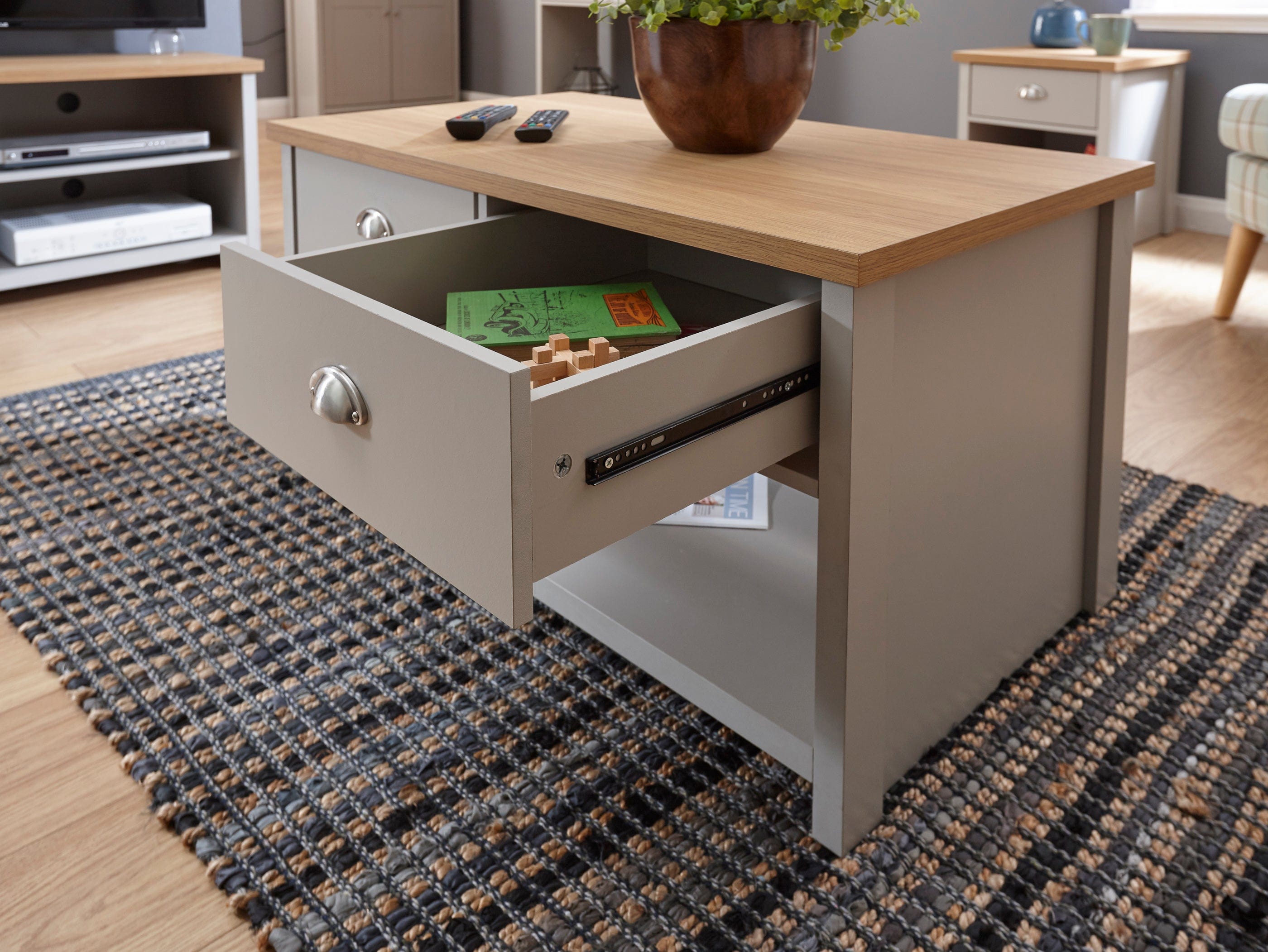 GFW Coffee Table Lancaster 2 Drawer Coffee Table Grey Bed Kings