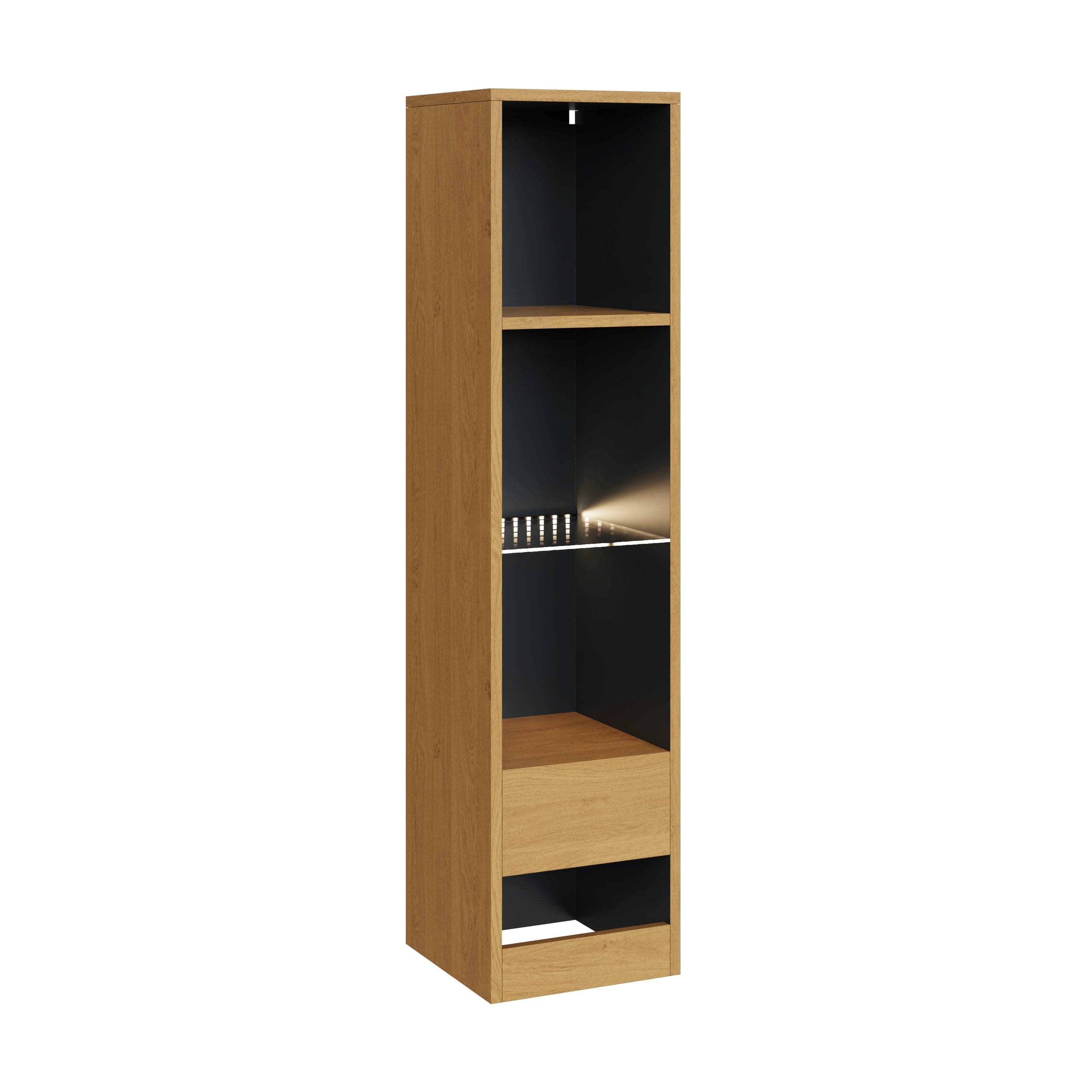 GFW Display Unit Leon Tall Shelf Unit With LED Oak/Anthracite Bed Kings
