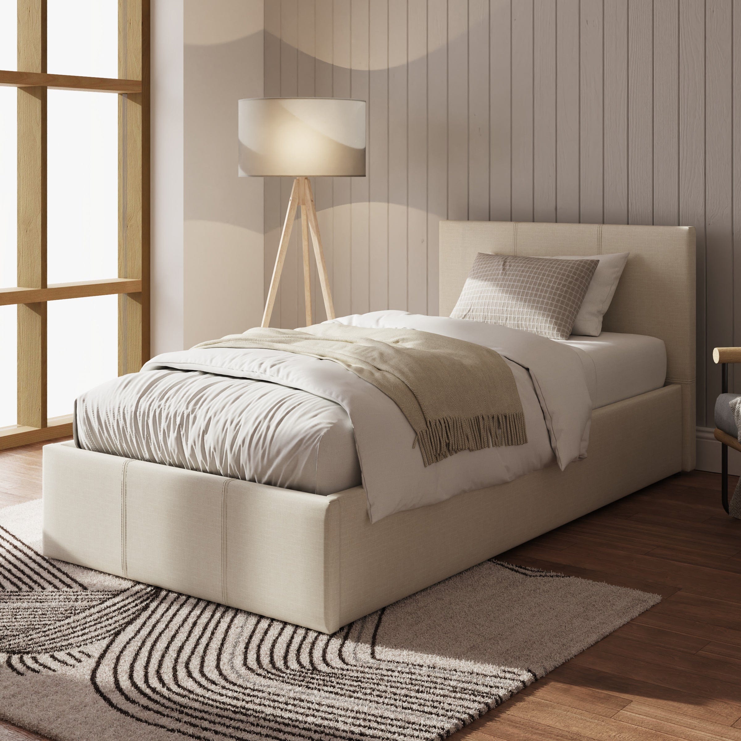 GFW Fabric Bed Side Lift Ottoman Bed Natural Bed Kings