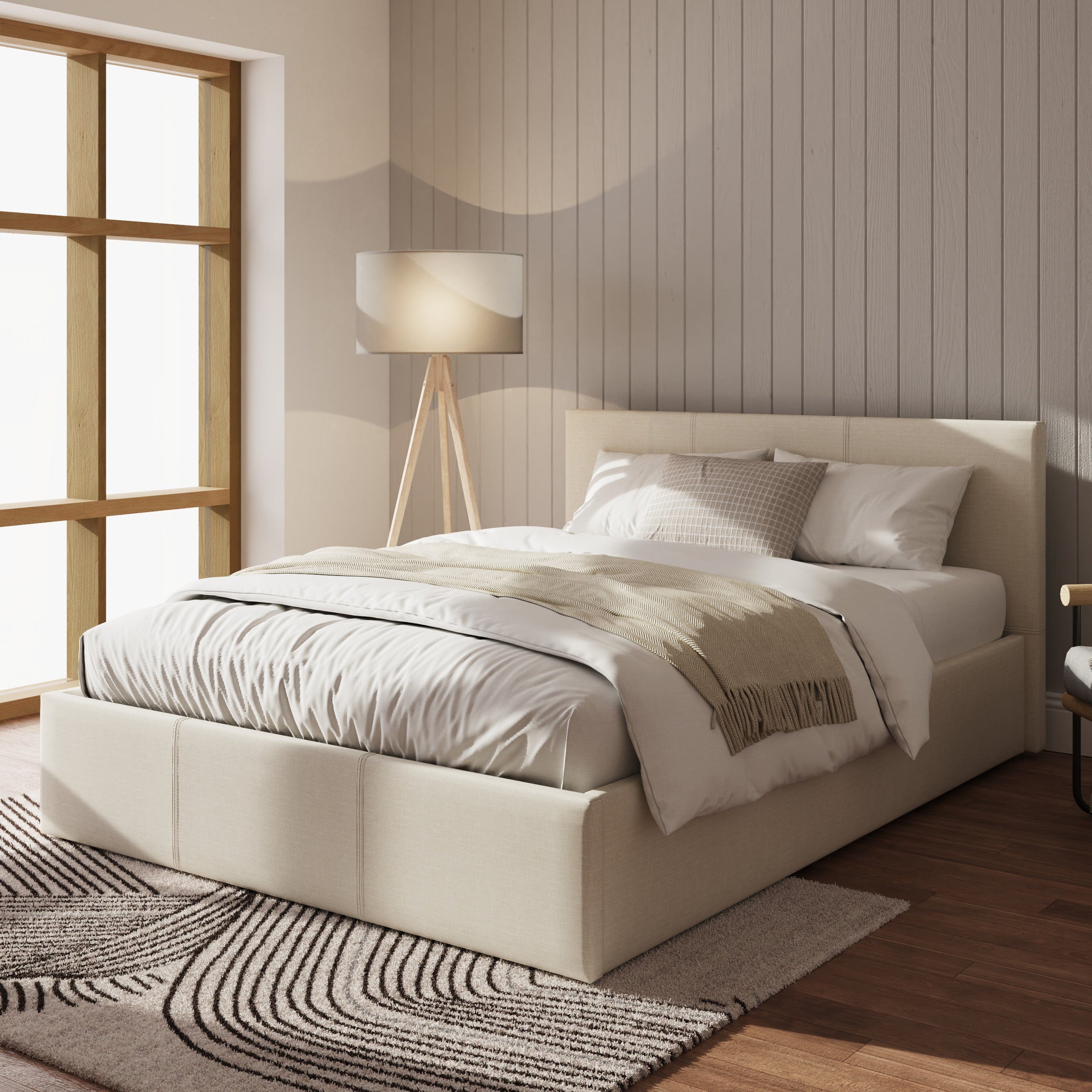 GFW Fabric Bed Side Lift Ottoman Bed Natural Bed Kings