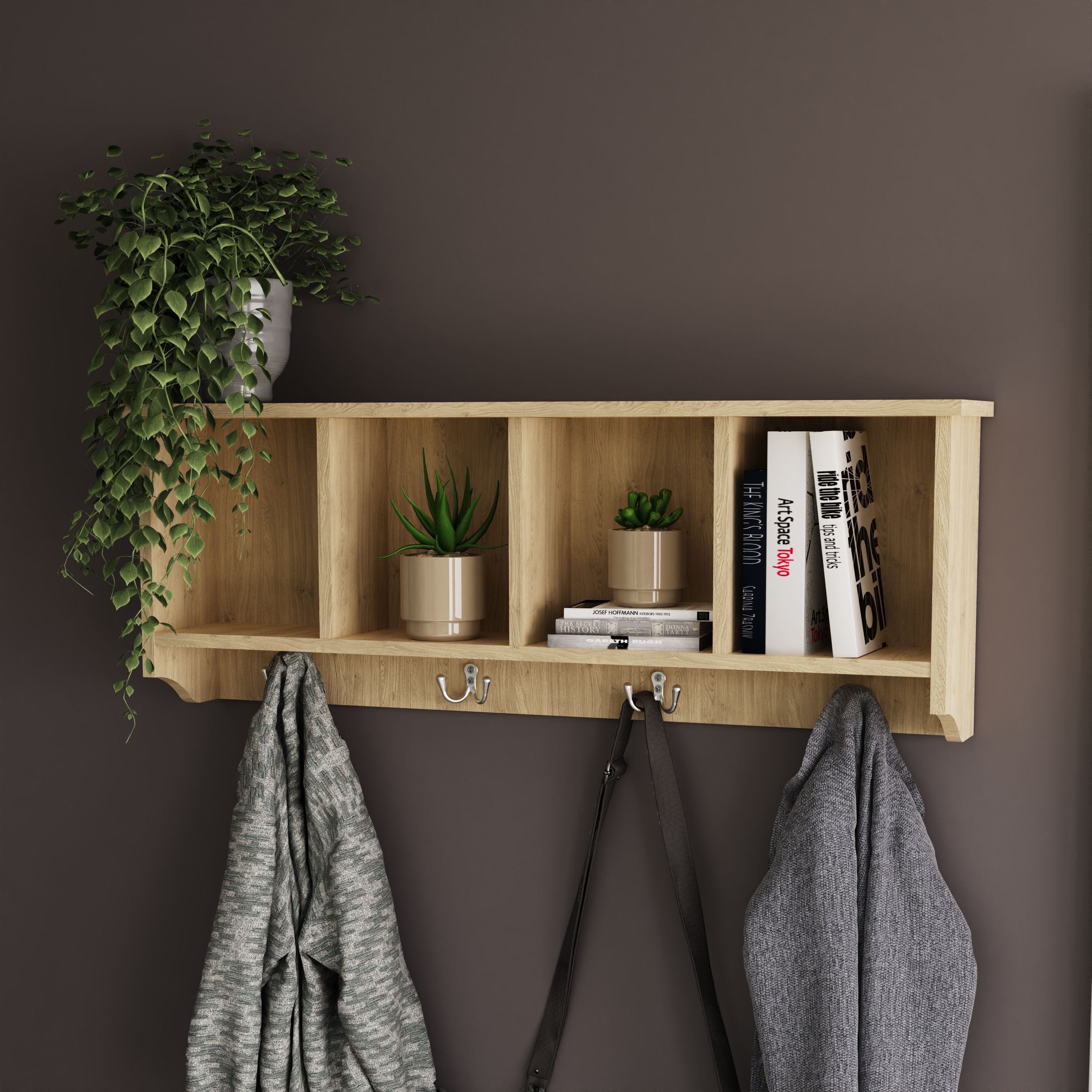 GFW Hallway Set Kempton Shoe Bench + Wall Rack Oak Bed Kings