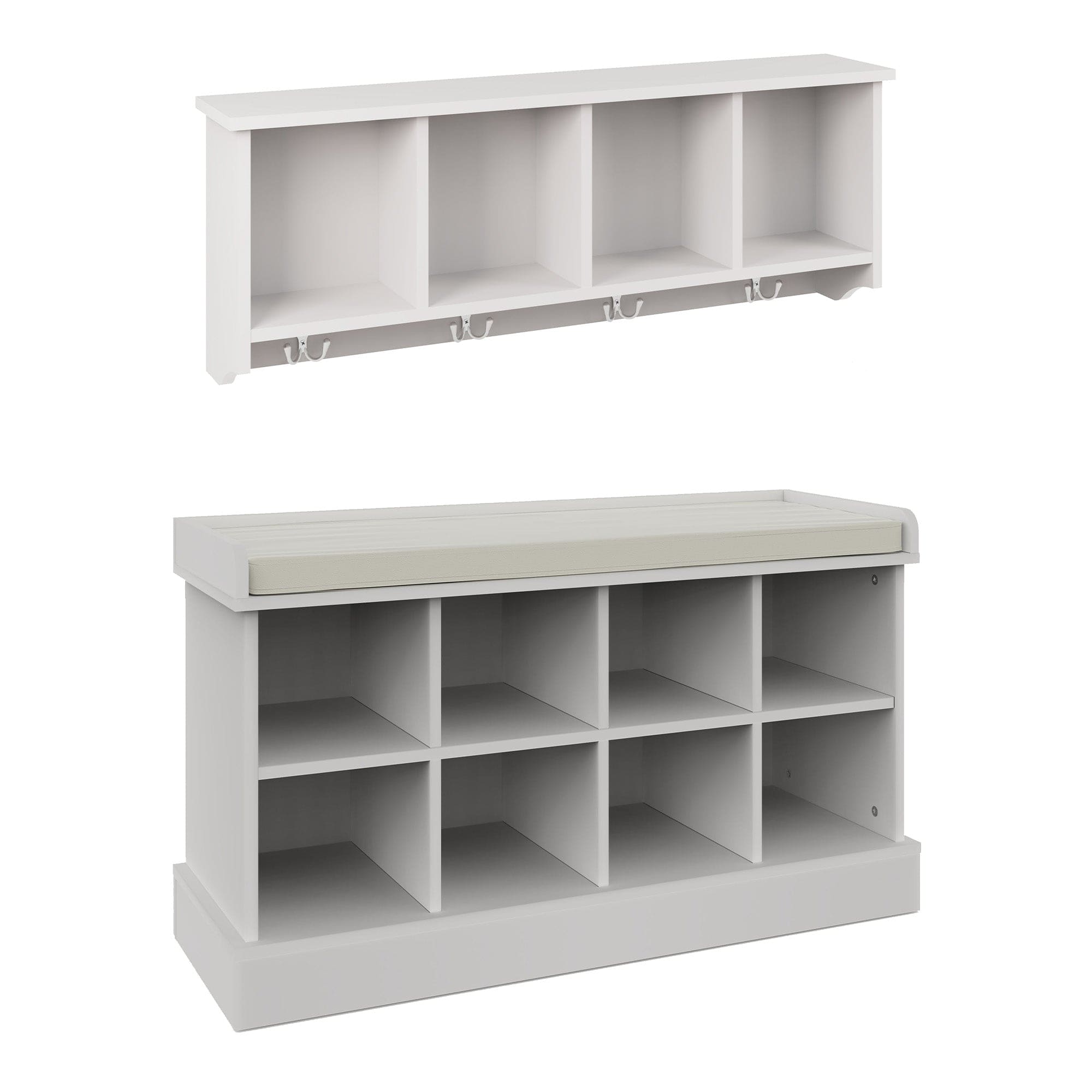 GFW Hallway Set Kempton Shoe Bench + Wall Rack White Bed Kings