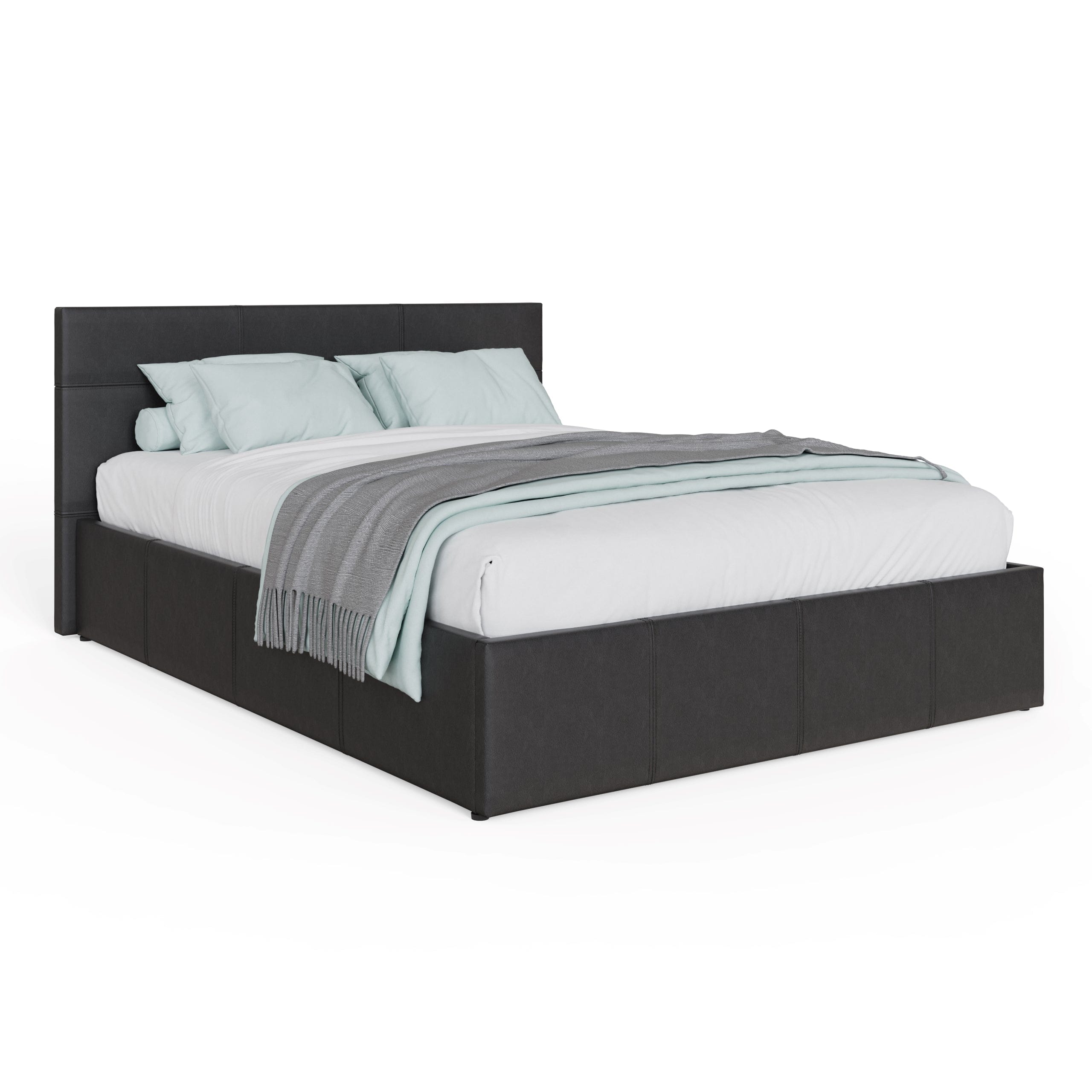 GFW Leather Bed Side Lift Ottoman Bed Black Bed Kings