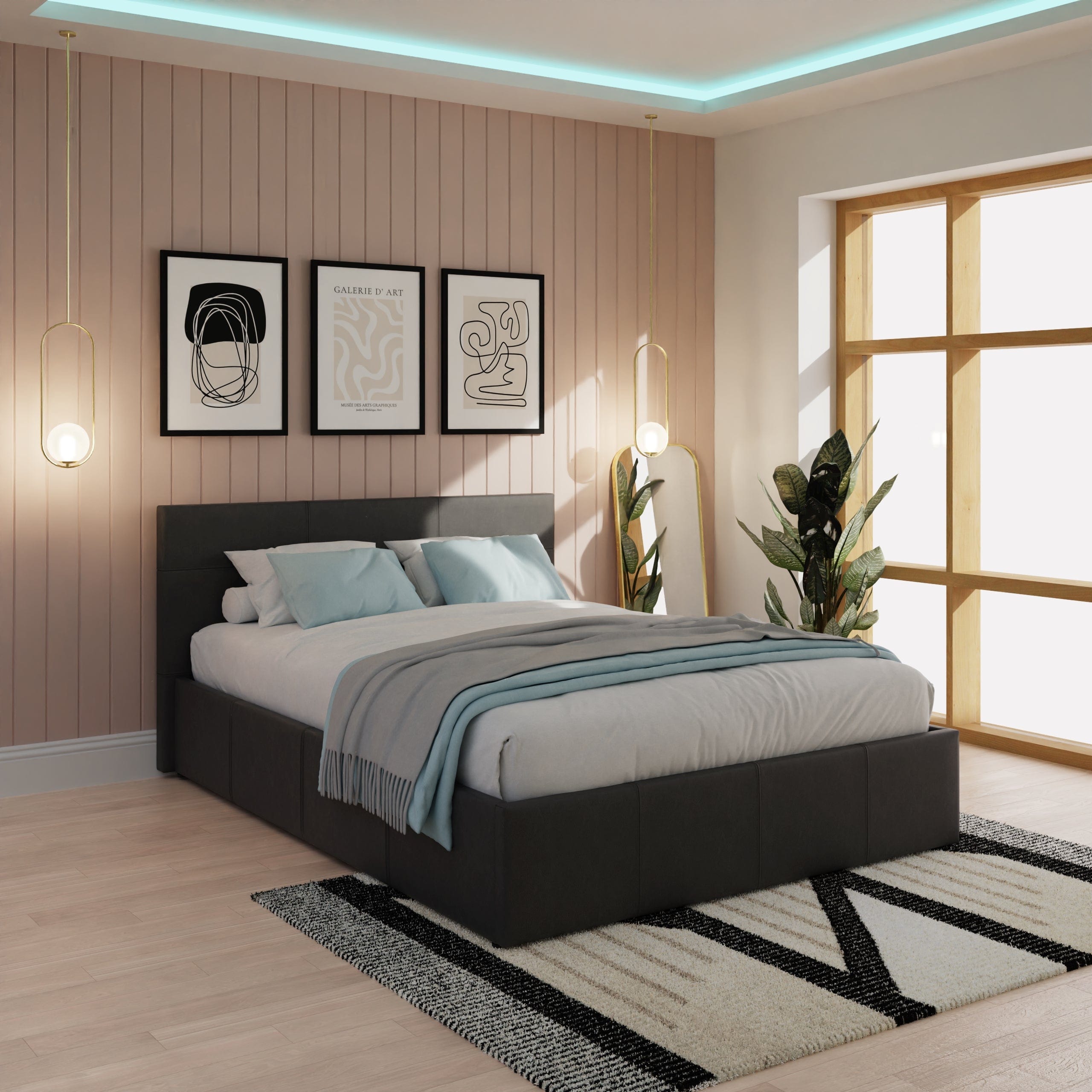 GFW Leather Bed Side Lift Ottoman Bed Black Bed Kings