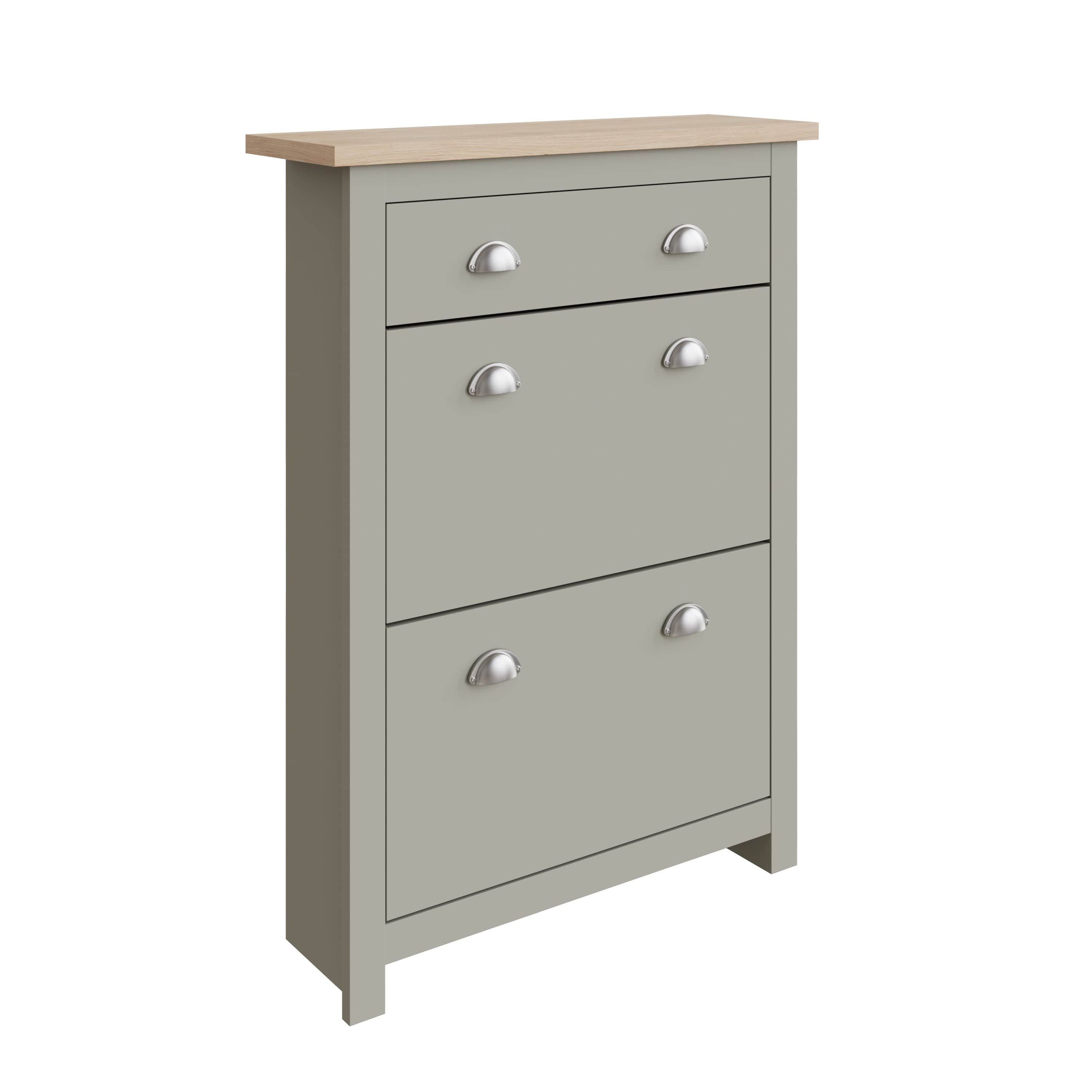 GFW Shoe Cabinet Lancaster 2Dr 1Drw Shoe Cabinet Grey Bed Kings