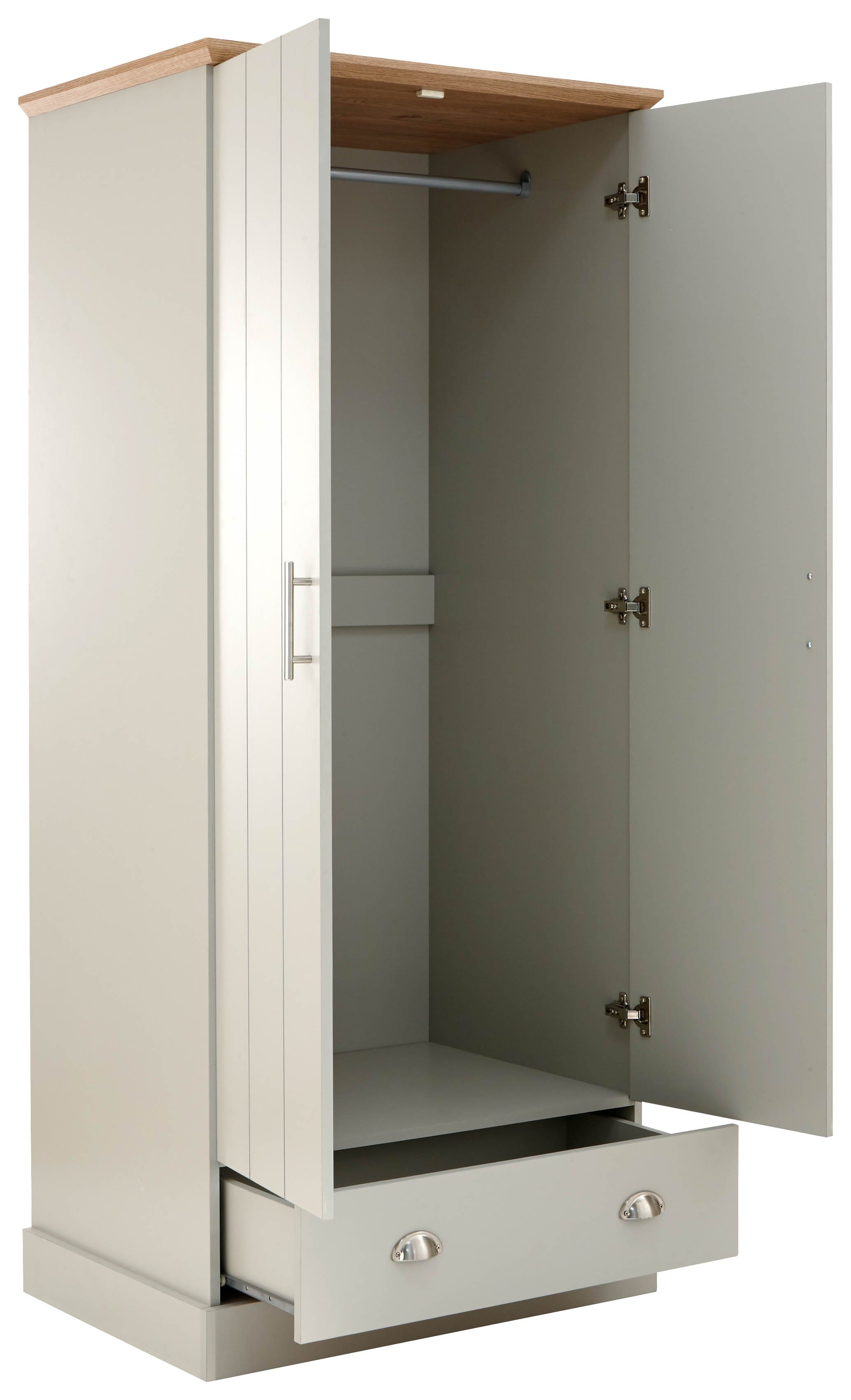 GFW Wardrobe Kendal 2 Door 1 Drawer Wardrobe Grey Bed Kings