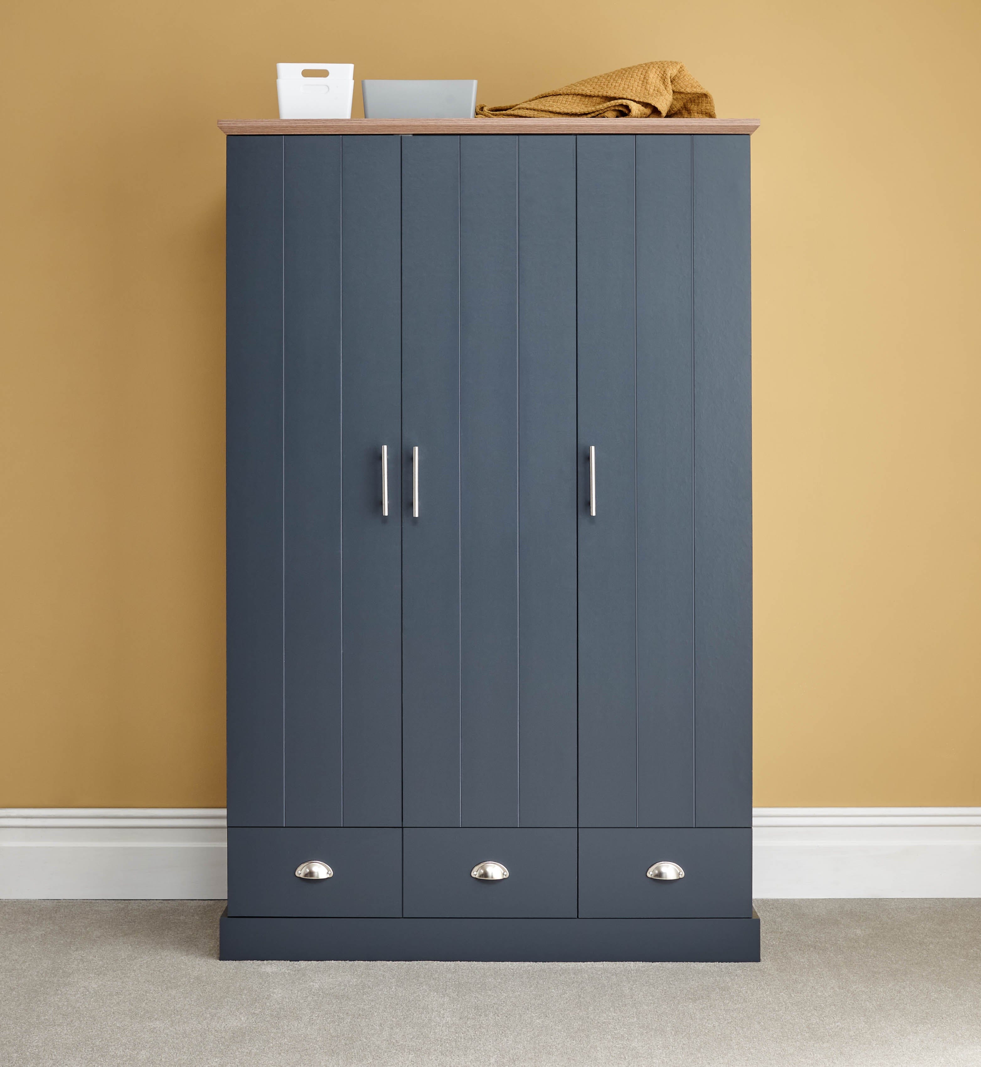 GFW Wardrobe Kendal 3 Door 3 Drawer Wardrobe Slate Blue Bed Kings