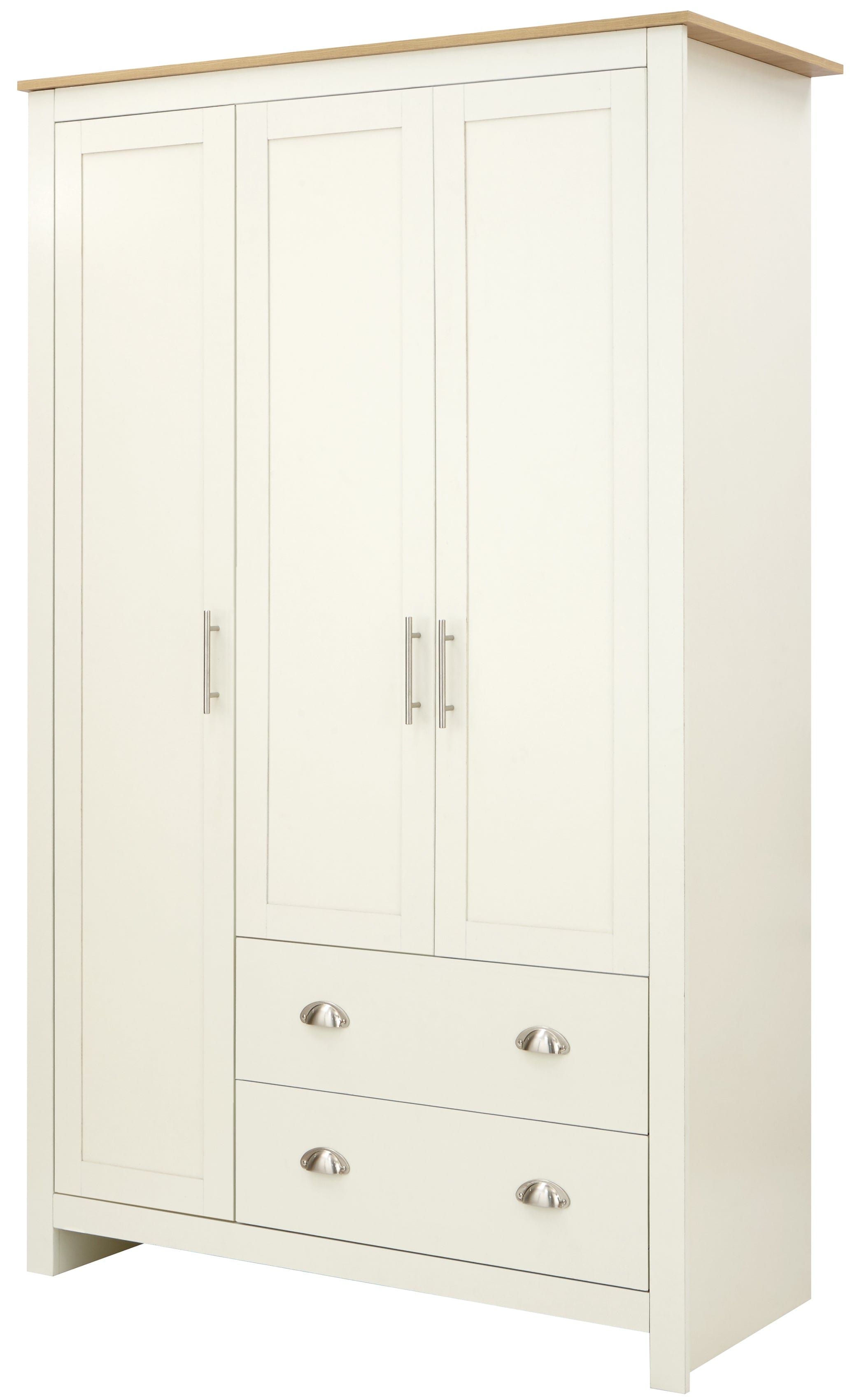 GFW Wardrobe Lancaster 3 Door 2 Drawer Wardrobe Cream Bed Kings