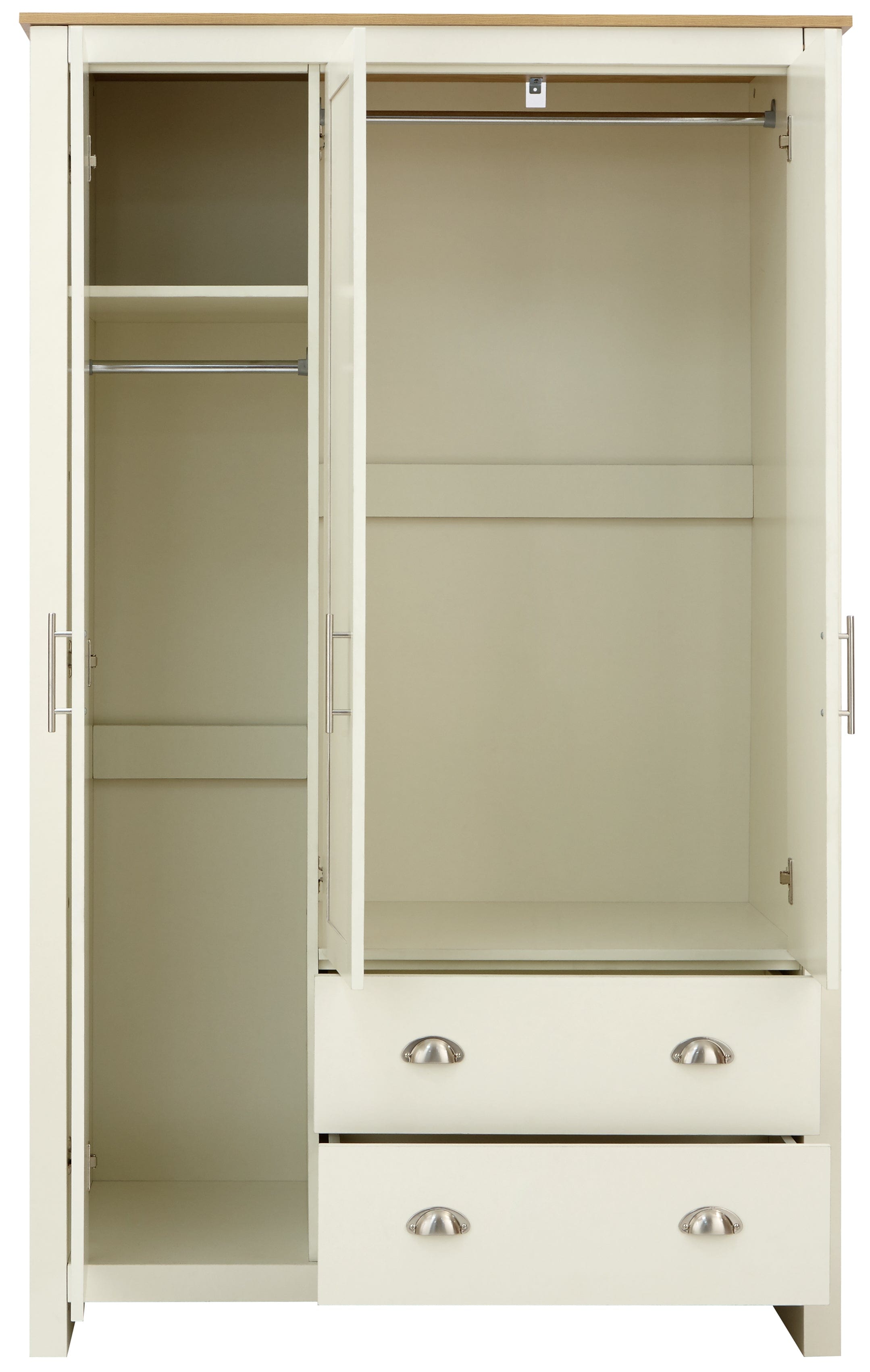 GFW Wardrobe Lancaster 3 Door 2 Drawer Wardrobe Cream Bed Kings