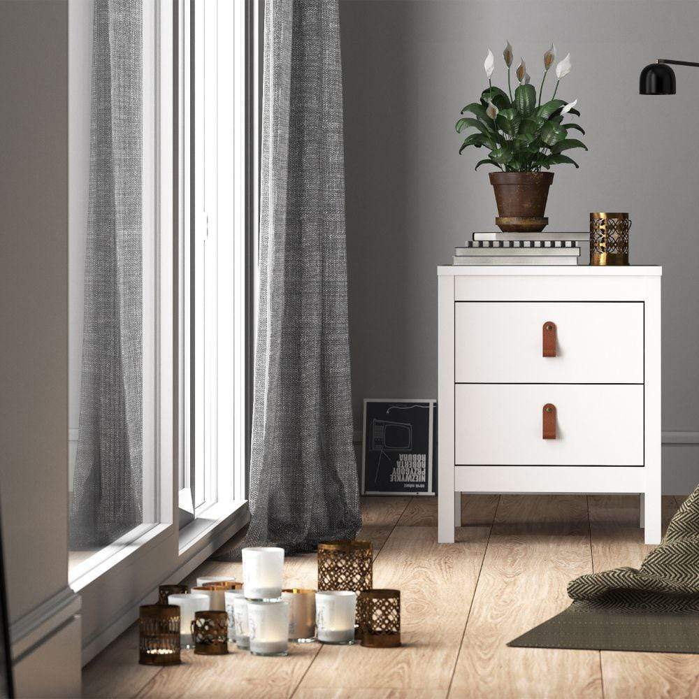 FTG Bedside Cabinet CLEARANCE Barcelona Bedside Table 2 Drawers In White Bed Kings