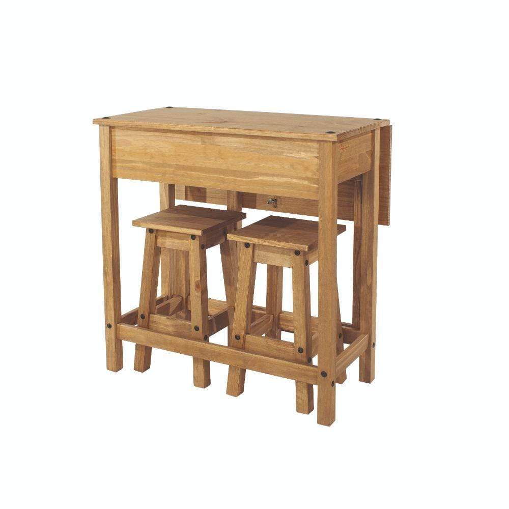 Core Products Dining Set Corona - Breakfast Drop Leaf Table & 2 Stools Set - Antique Waxed Pine Bed Kings