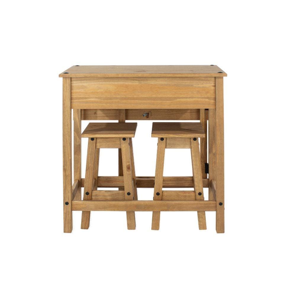 Core Products Dining Set Corona - Breakfast Drop Leaf Table & 2 Stools Set - Antique Waxed Pine Bed Kings